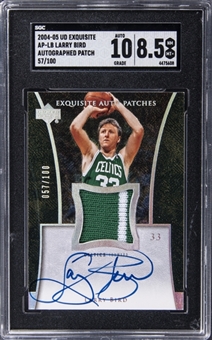 2004-05 UD "Exquisite Collection" Auto Patch #AP-LB Larry Bird Signed Game Used Jersey Card (#057/100) – SGC NM-MT+ 8.5/SGC 10